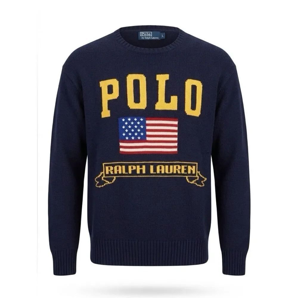 Ralph Lauren Navy Sweater with American Flag Size Large